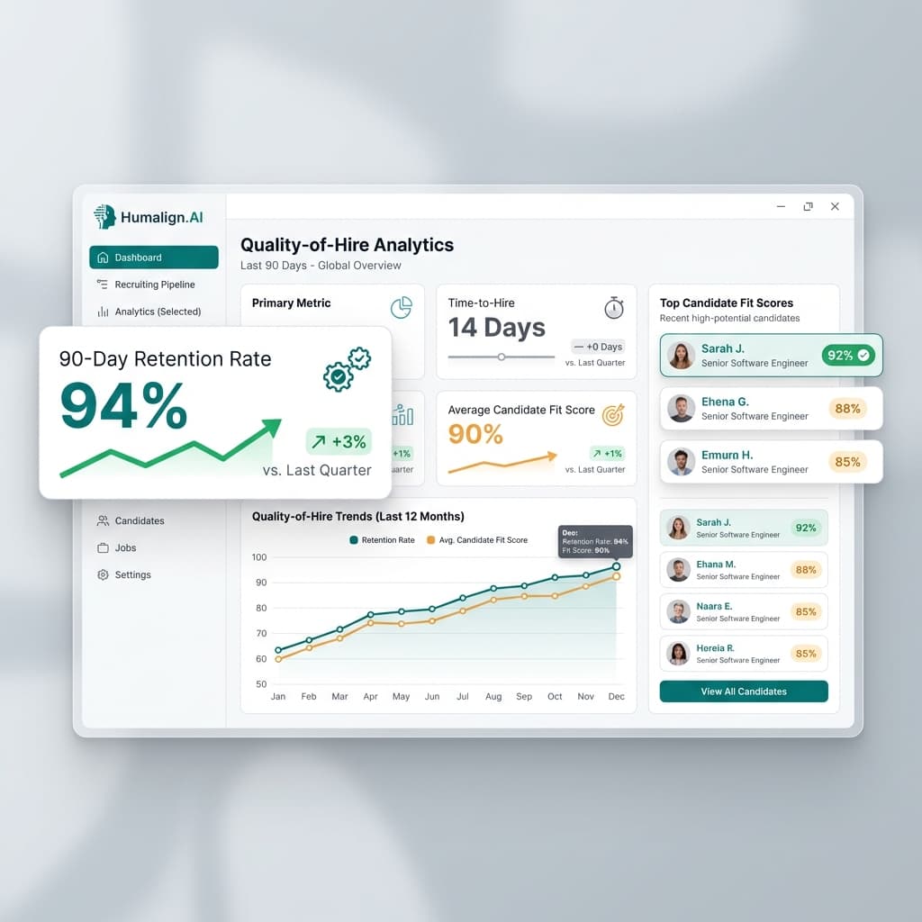 Humalign Dashboard Interface showing Quality of Hire Metrics